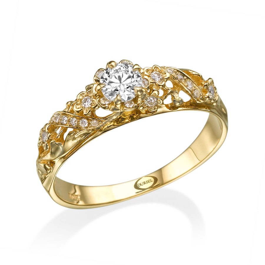 טבעת זהב עם פרח משובץ