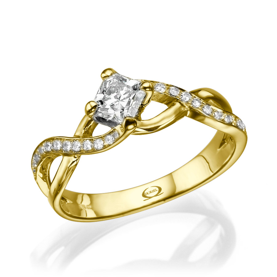 טבעת אירוסין בסגנון קלוע משובץ