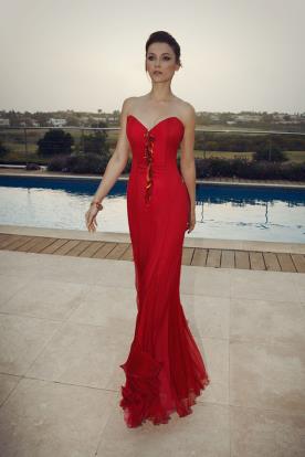 שמלת ערב סטרפלס אדומה