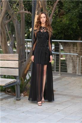 שמלת ערב שחורה עם טול 