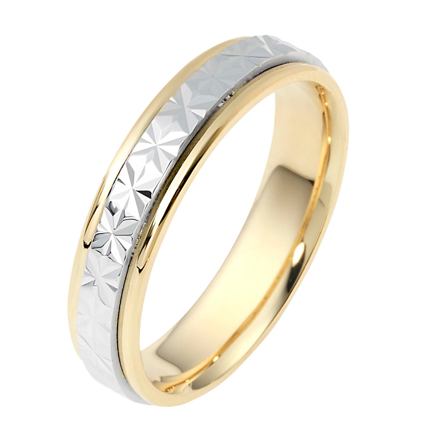 טבעת נישואין זהב צהוב ולבן מרוקע