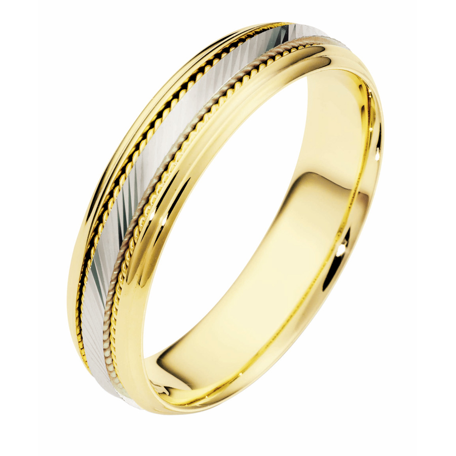 טבעת נישואין עדינה זהב צהוב ולבן