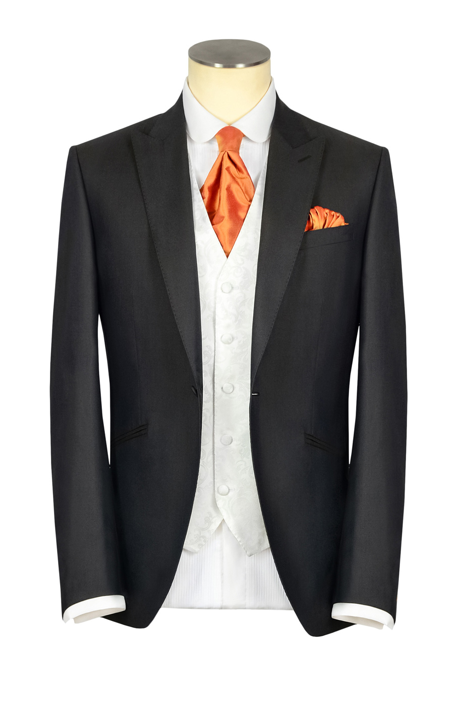 חליפת חתן: חליפת שלושה חלקים, חליפה בדוגמה חלקה, חליפה בצבע לבן, חליפה בצבע שחור - קינגסמן חליפות חתן