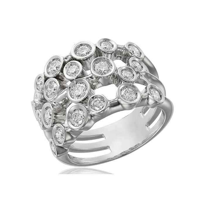 טבעת זהב לבן עם עיגולי יהלומים 
