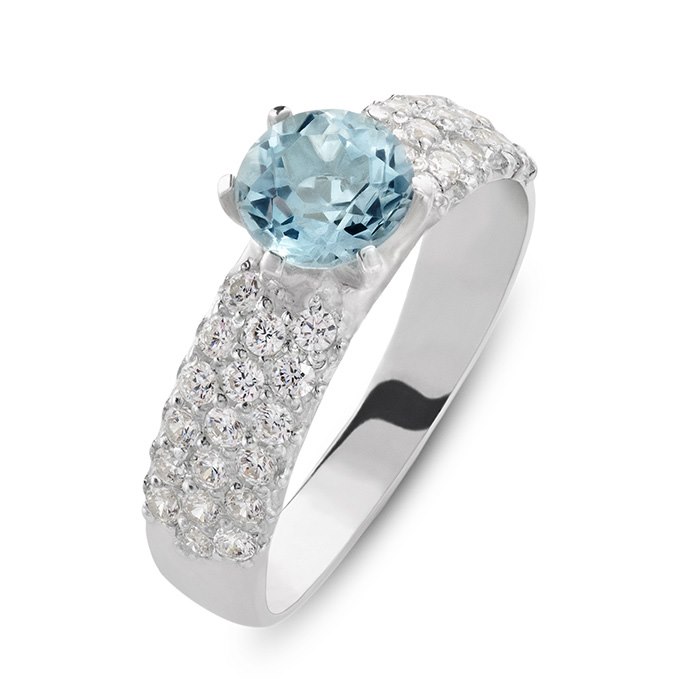 טבעת אירוסין עבה עם אבן כחולה 