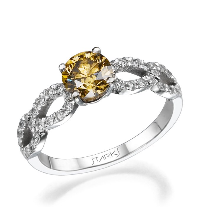 טבעת זהב לבן עם אבן צהובה