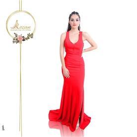 שמלת ערב: שמלה עם כתפיות עבות, שמלה בסגנון רומנטי, שמלה עם מחשוף, שמלה עם שסע, שמלה בצבע אדום - ROZAN רוזאן