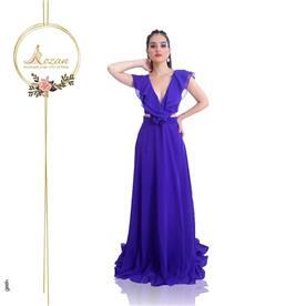 שמלת ערב: שמלה עם כתפיות עבות, שמלה בסגנון רומנטי, שמלה עם מחשוף, שמלה בצבע סגול - ROZAN רוזאן