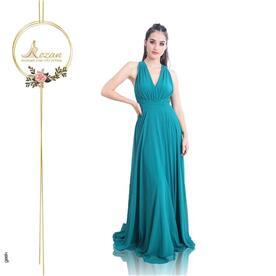 שמלת ערב: שמלה עם כתפיות עבות, שמלה בסגנון רומנטי, שמלה עם מחשוף, שמלה בצבע טורקיז - ROZAN רוזאן
