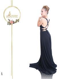 שמלת ערב: שמלה עם כתפיות עבות, שמלה בסגנון רומנטי, שמלה עם גב חשוף, שמלה בצבע שחור - ROZAN רוזאן
