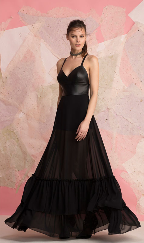 שמלת ערב שחורה עם כתפיות
